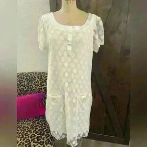 En Focus Size 16W Ivory Polka dot Dress